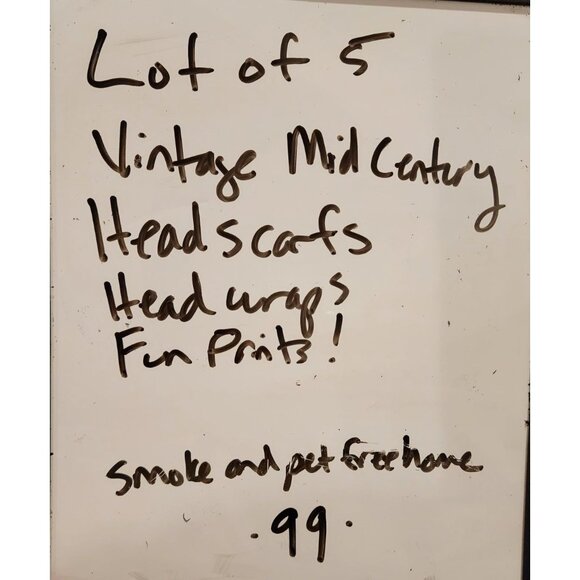 5 Mid Century Patterned Silk Fabric Head Scarves Polka Dots Stripes Floral 1960s - Picture 7 of 7